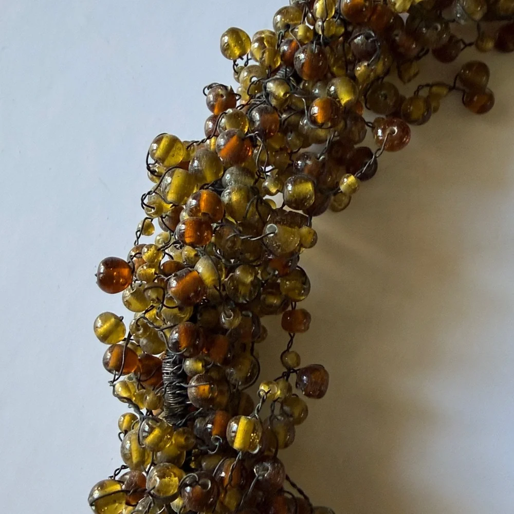 Pottery Barn BEADED WREATH Country Holiday Christmas Gold Ribbon Hanger VTG